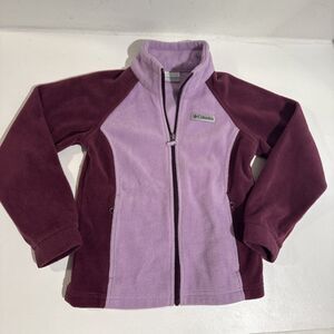Columbia Fleece Light Jacket Purple Pink 2-Tone Full Zip Up YOUTH SMALL  7/8